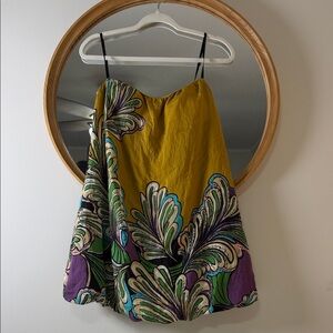 Strapless Floral-Print Mini Dress in Mustard